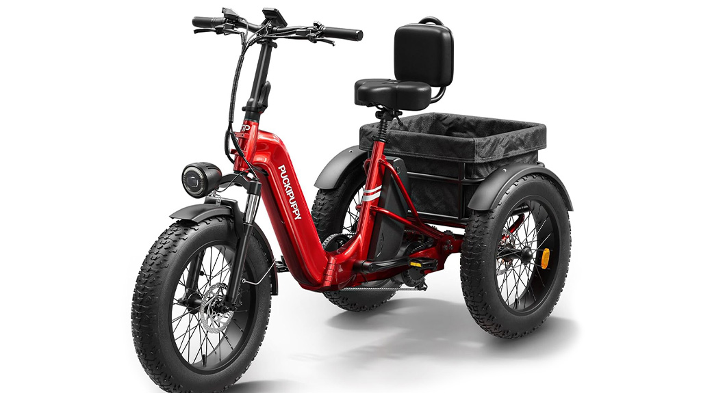 PUCKIPUPPY Husky Fat Tire eTrike Pickup Class Electric Tricycle with Large Basket for City and Mountain Roads